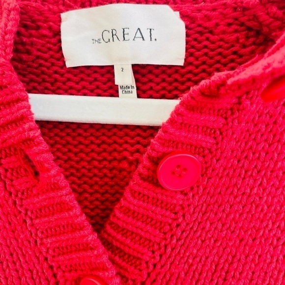 The GREAT. raspberry red Bobble cardigan crewneck sweater M Rare - Picture 6 of 9